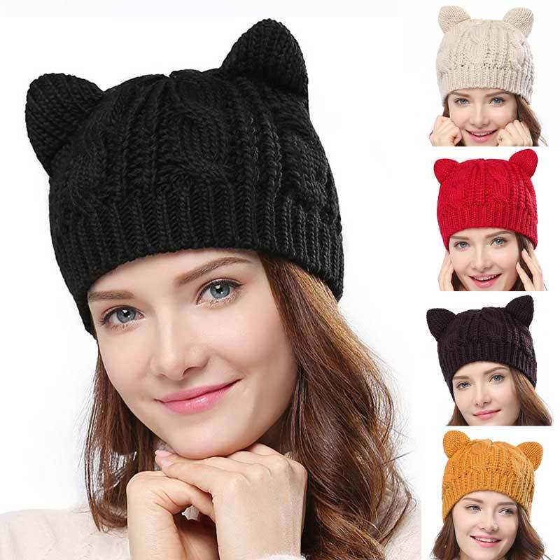 3D Knitted Cat Ear Beanie – Handmade Winter Hat