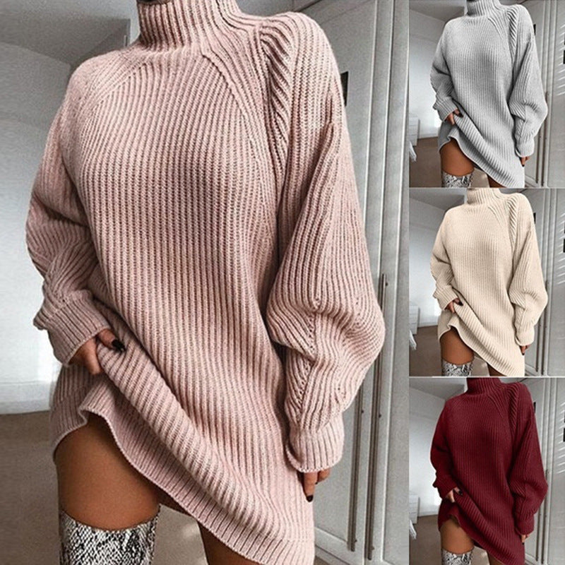 Women’s Turtleneck Sweater Dress – Long, Cozy, Winter Warm