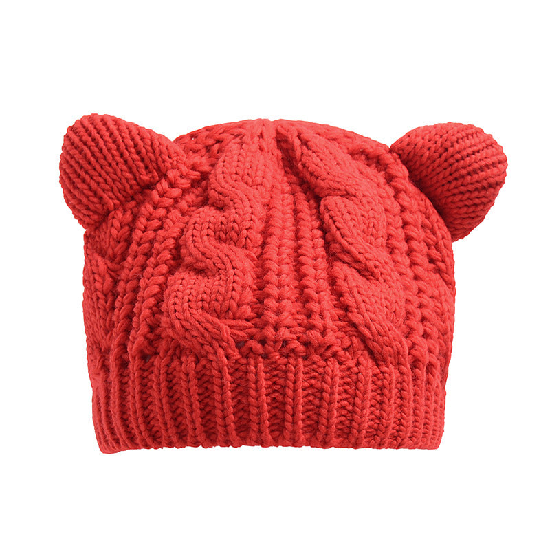 3D Knitted Cat Ear Beanie – Handmade Winter Hat