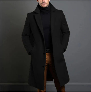 Men’s Winter Lapel Trench Coat – Single-Breasted Casual Jacket