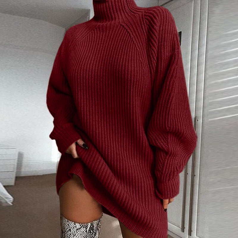 Women’s Turtleneck Sweater Dress – Long, Cozy, Winter Warm