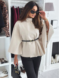 Women’s Stand-Collar Batwing Sleeve Cloak Jacket with Belt