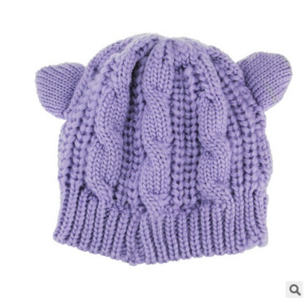 3D Knitted Cat Ear Beanie – Handmade Winter Hat