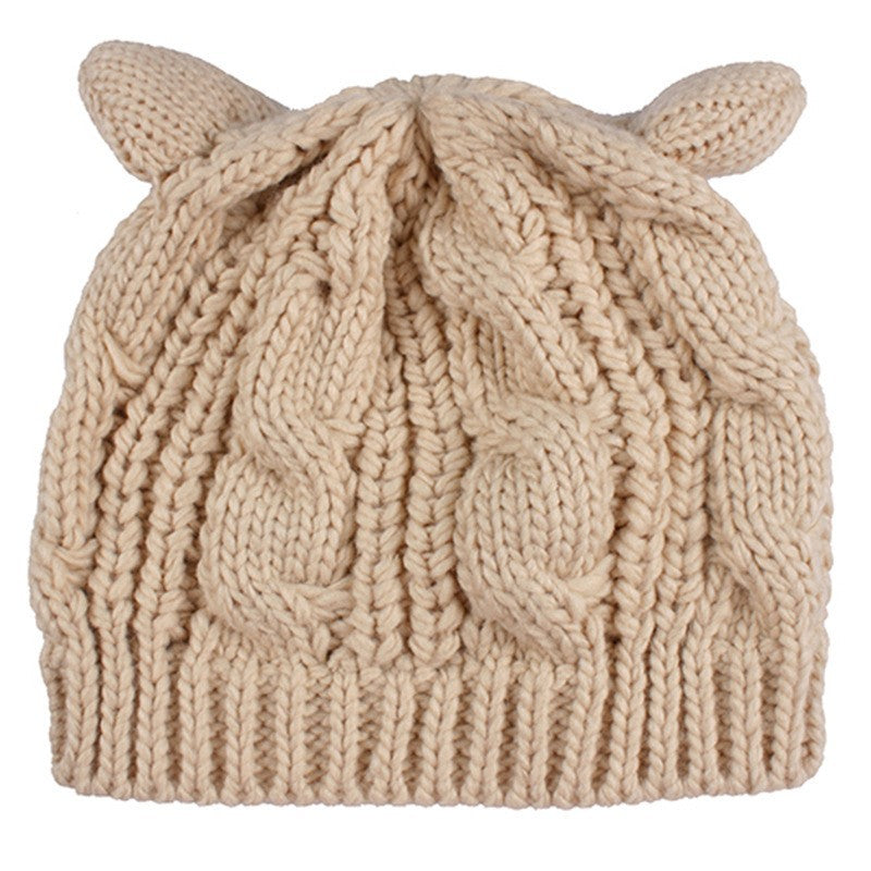 3D Knitted Cat Ear Beanie – Handmade Winter Hat