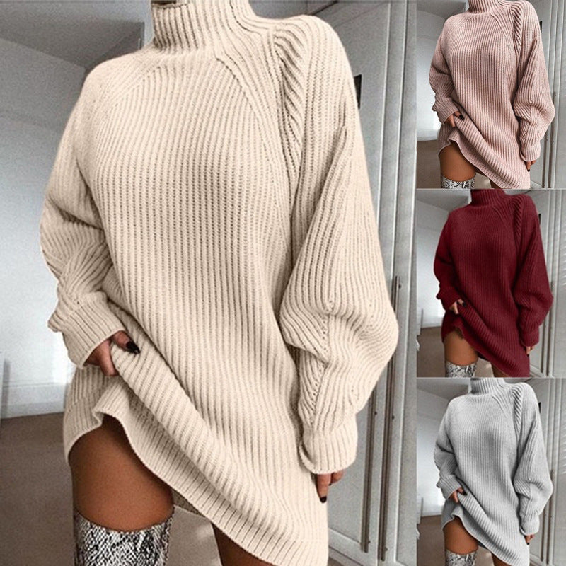 Women’s Turtleneck Sweater Dress – Long, Cozy, Winter Warm