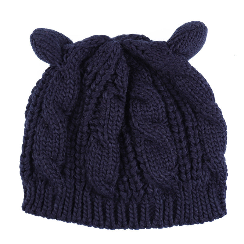 3D Knitted Cat Ear Beanie – Handmade Winter Hat