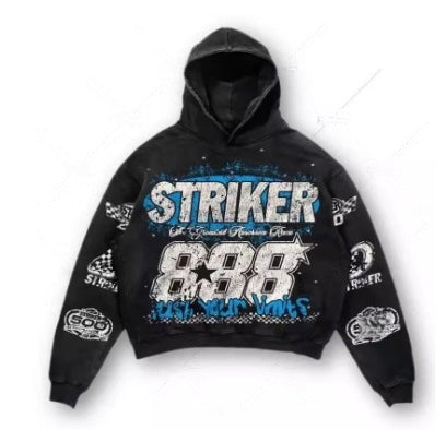 Men’s American Retro Letter Print Hoodie – High Street Pullover