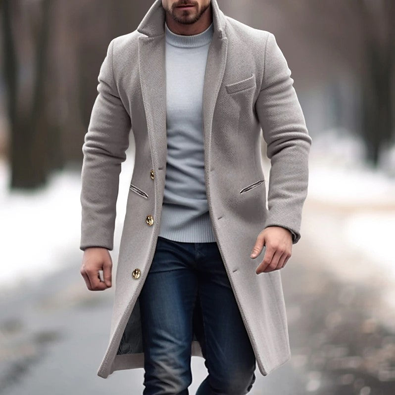 Men’s Winter Lapel Trench Coat – Single-Breasted Casual Jacket