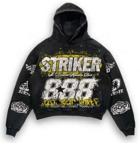 Men’s American Retro Letter Print Hoodie – High Street Pullover