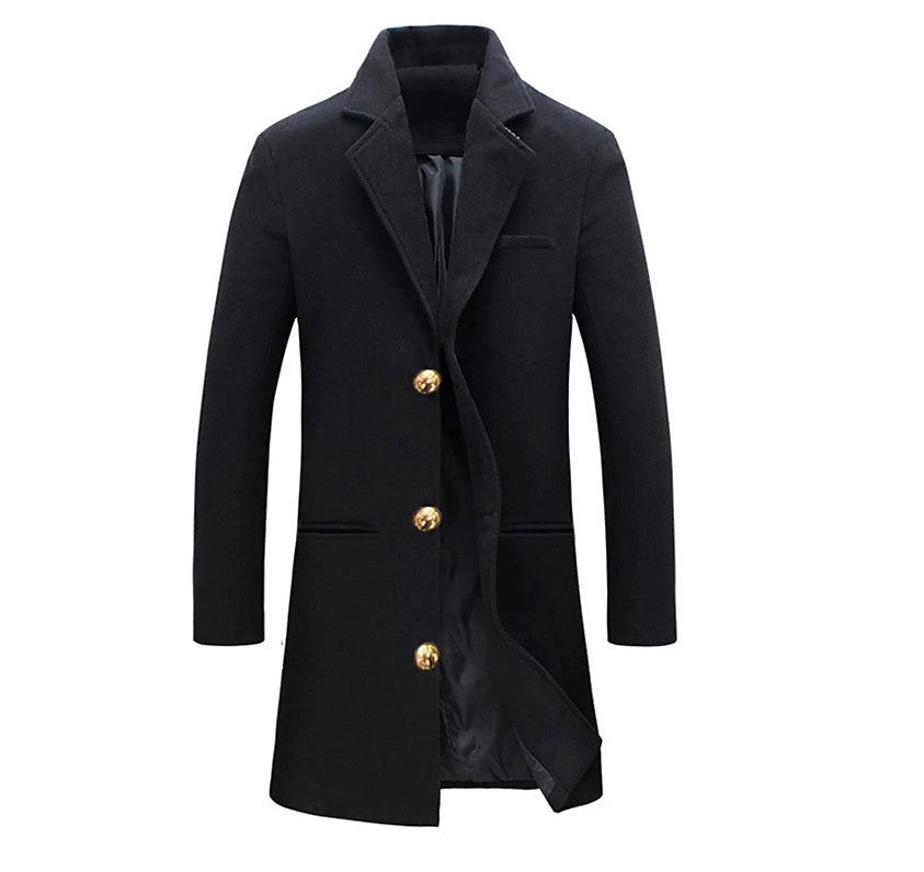 Men’s Winter Lapel Trench Coat – Single-Breasted Casual Jacket