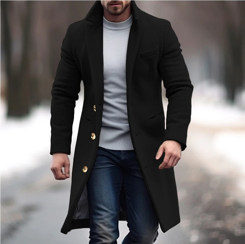 Men’s Winter Lapel Trench Coat – Single-Breasted Casual Jacket