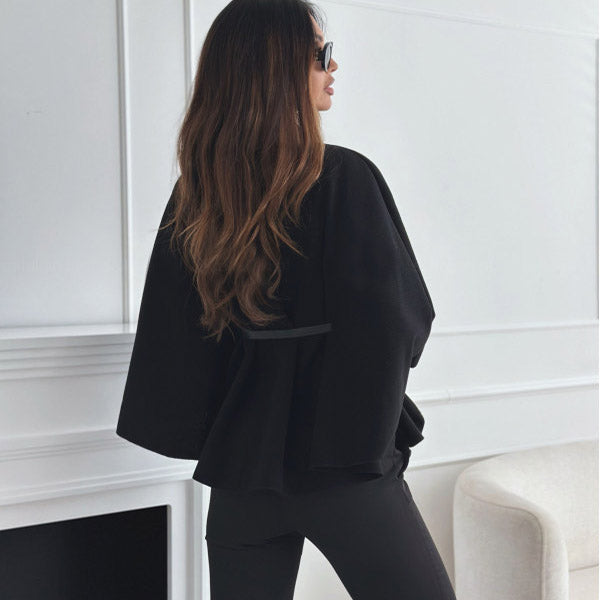 Women’s Stand-Collar Batwing Sleeve Cloak Jacket with Belt