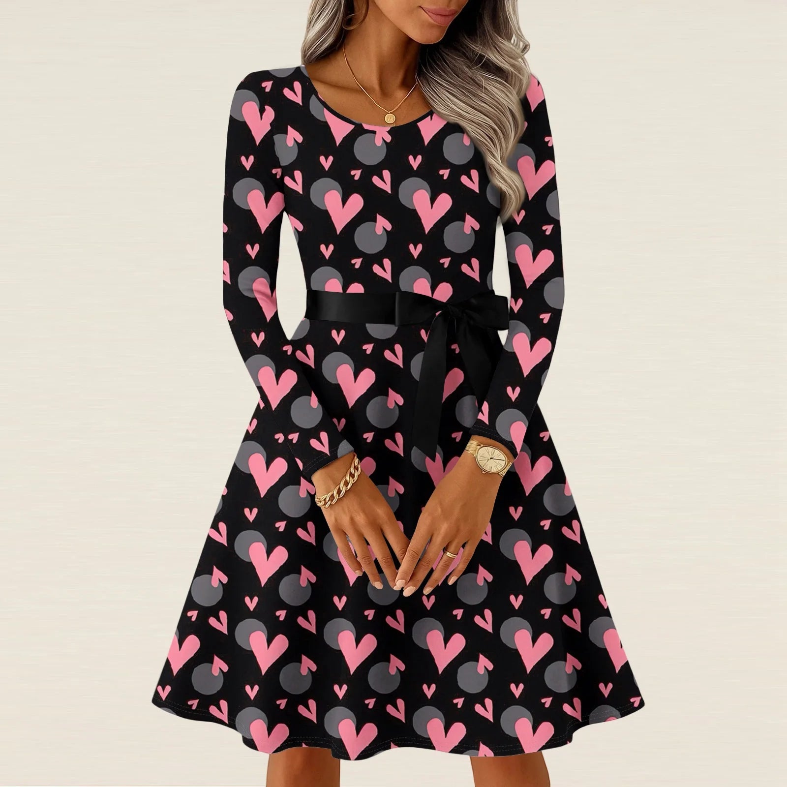 Women’s Valentine’s Day Knitted Heart Print Dress