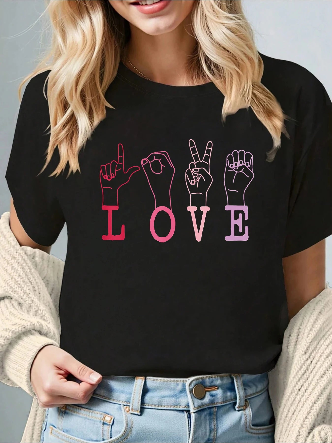 Women’s Valentine LOVE Print T-Shirt – Casual Short Sleeve Crew Neck Top