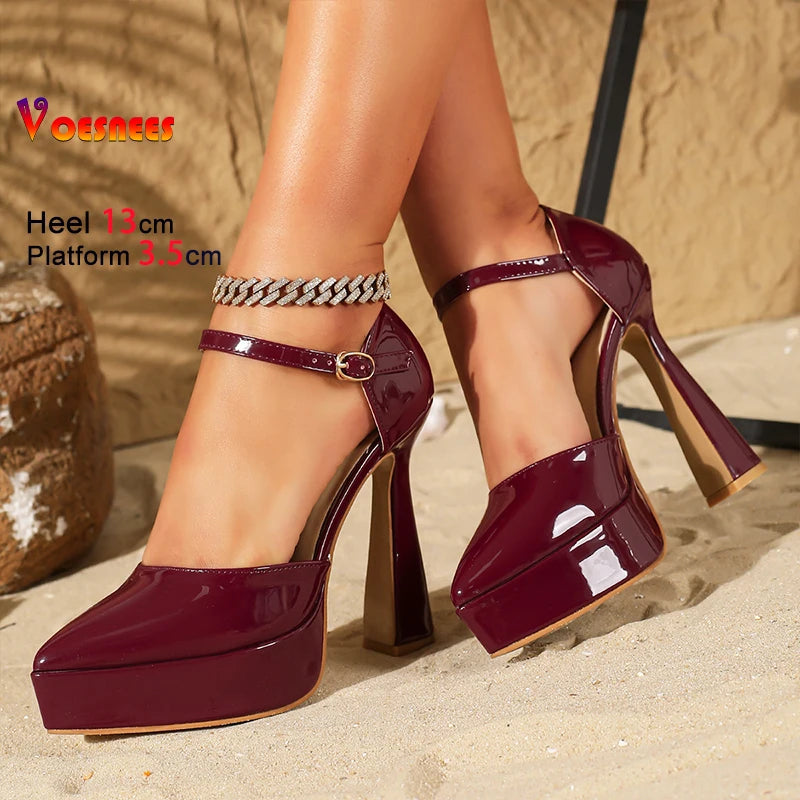 Women’s Platform High Heel Sandals – Buckle Strap Pointed Toe Summer Shoes