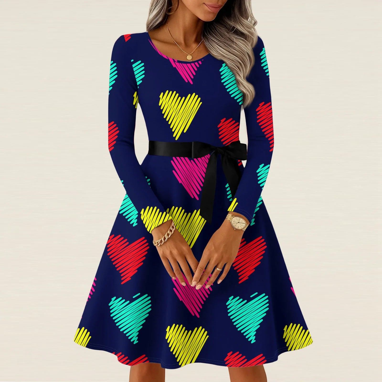 Women’s Valentine’s Day Knitted Heart Print Dress