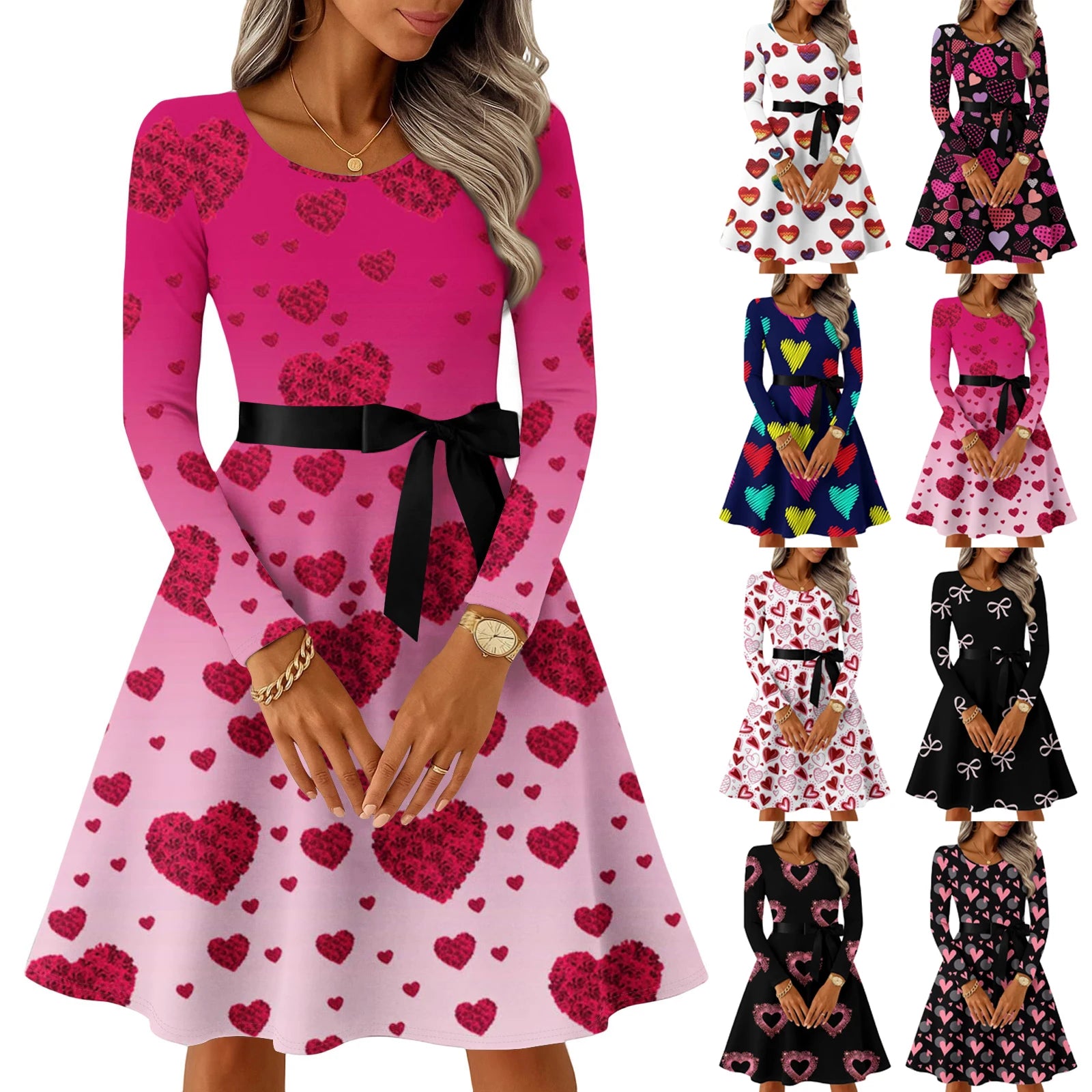 Women’s Valentine’s Day Knitted Heart Print Dress