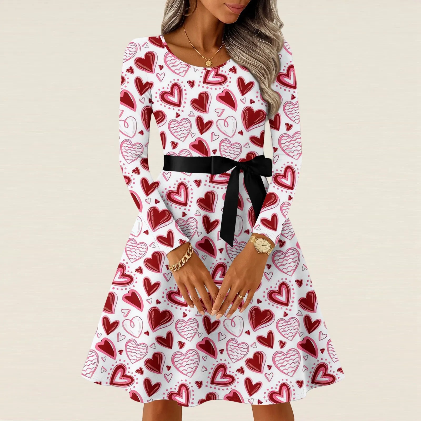 Women’s Valentine’s Day Knitted Heart Print Dress