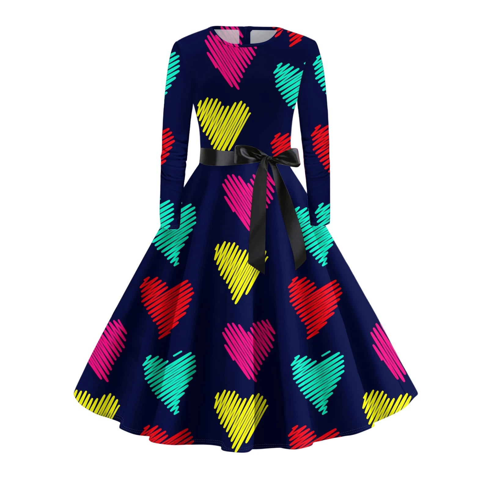 Women’s Valentine’s Day Knitted Heart Print Dress