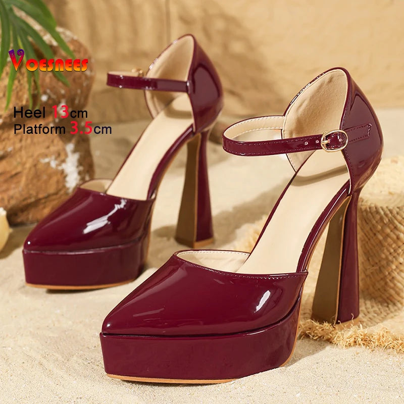 Women’s Platform High Heel Sandals – Buckle Strap Pointed Toe Summer Shoes