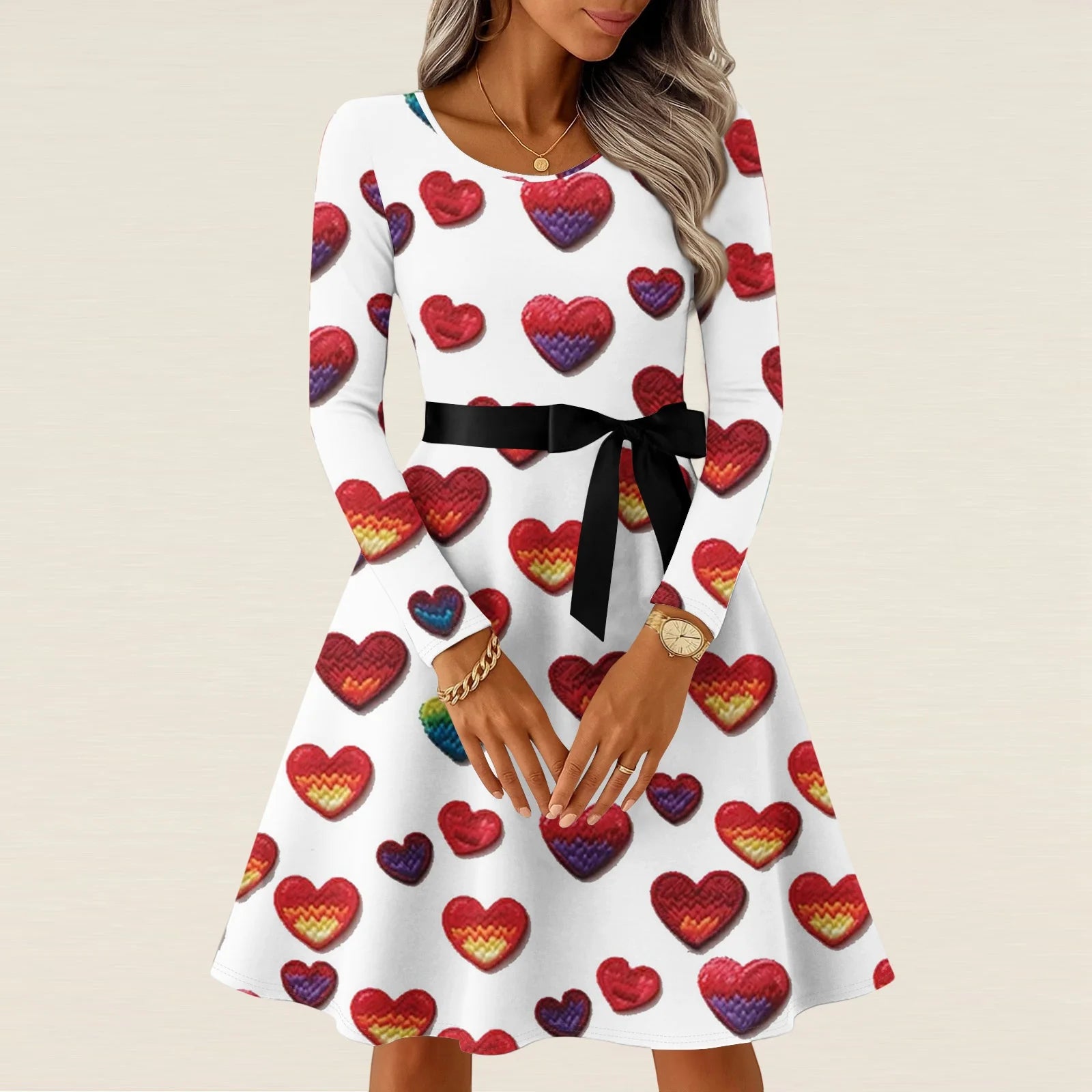 Women’s Valentine’s Day Knitted Heart Print Dress
