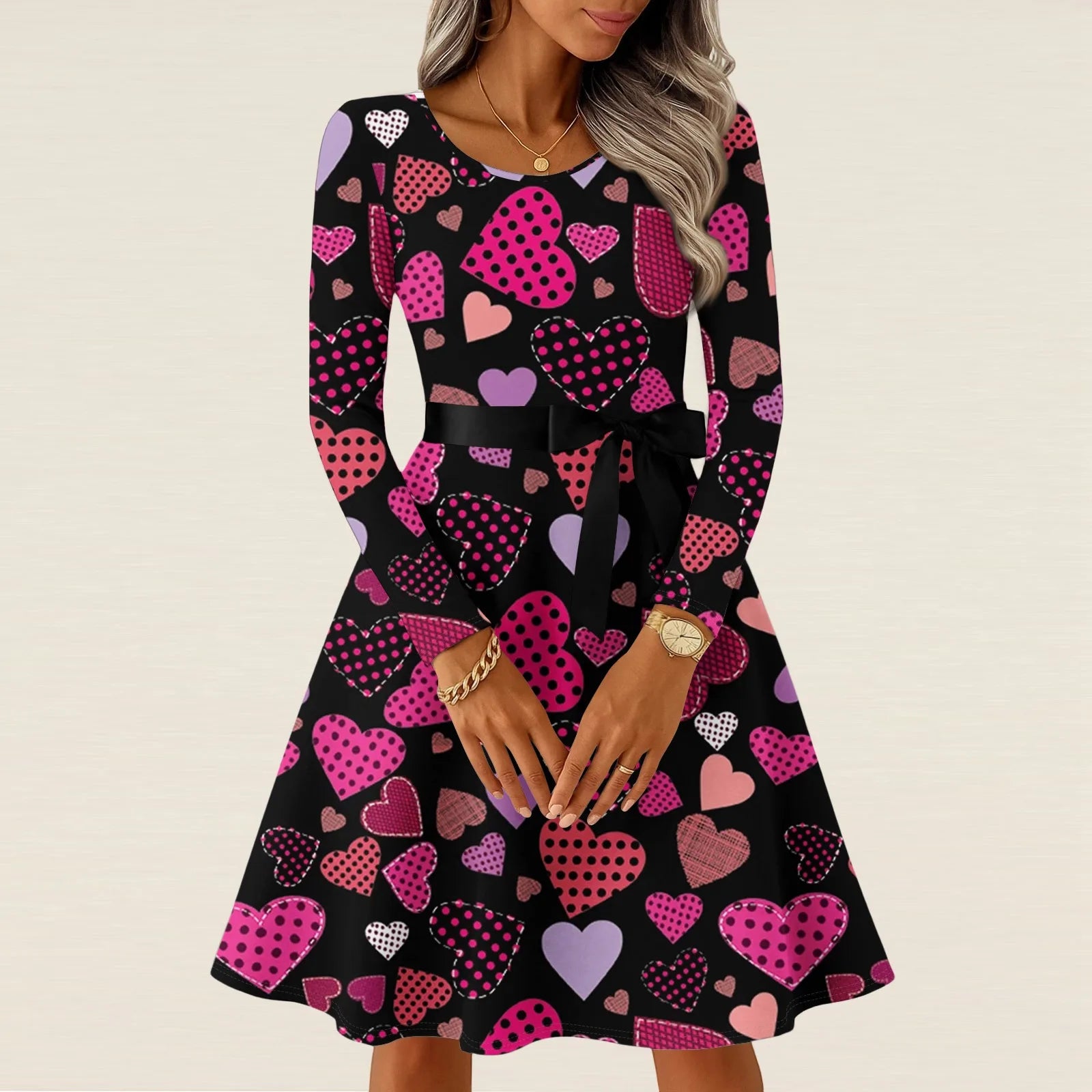 Women’s Valentine’s Day Knitted Heart Print Dress