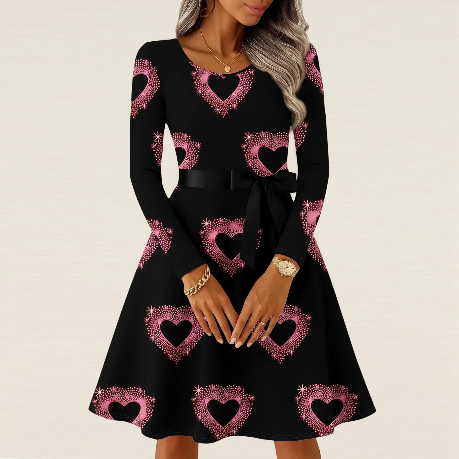 Women’s Valentine’s Day Knitted Heart Print Dress