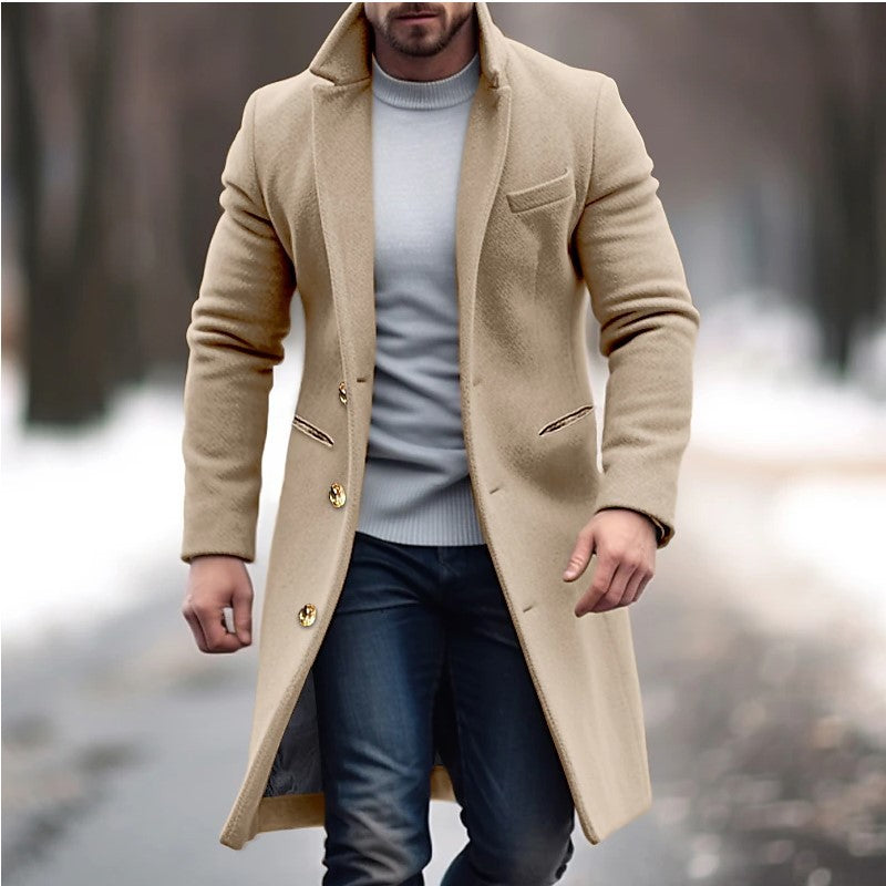 Men’s Winter Lapel Trench Coat – Single-Breasted Casual Jacket