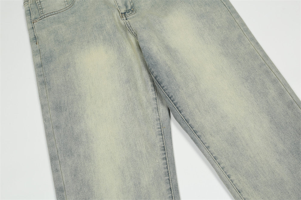 Men’s Vintage Washed Printed Denim Jeans